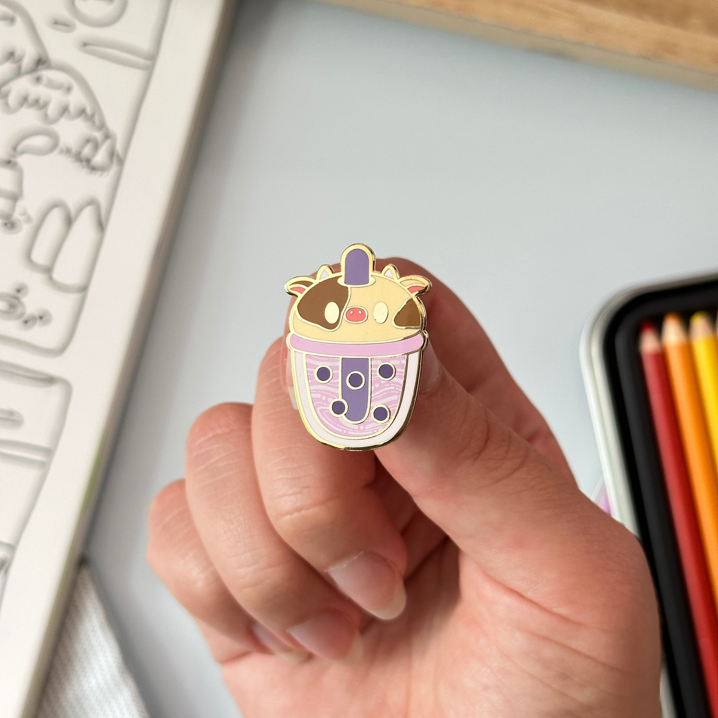 Cow Boba Enamel Pin
