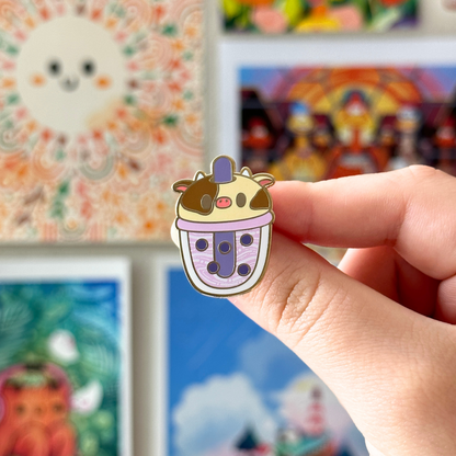 Cow Boba Enamel Pin