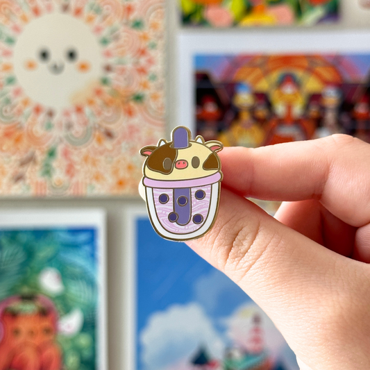 Cow Boba Enamel Pin