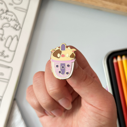 Cow Boba Enamel Pin