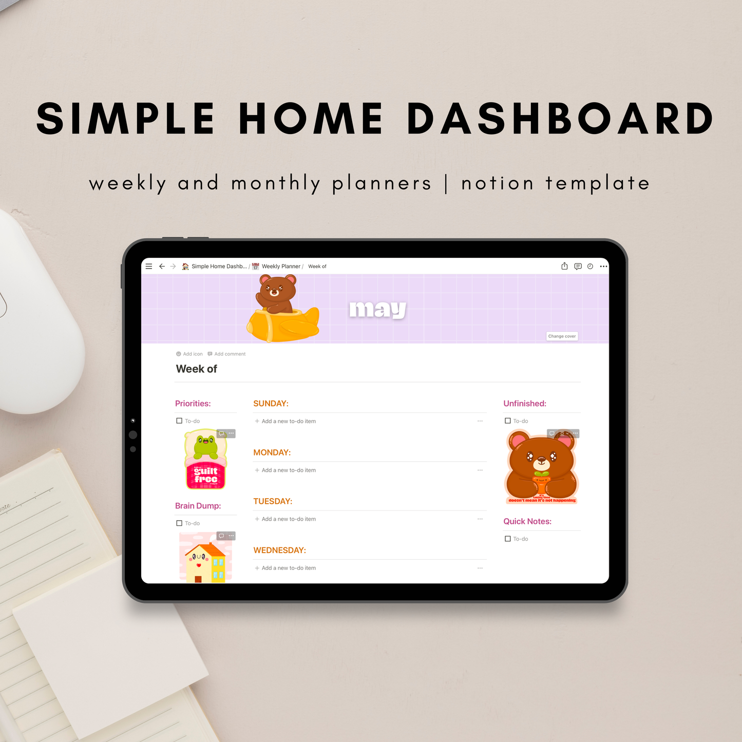 Simple Home Dashboard Notion Template