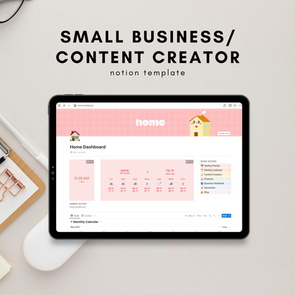 Small Business/Content Creator Dashboard Notion Template