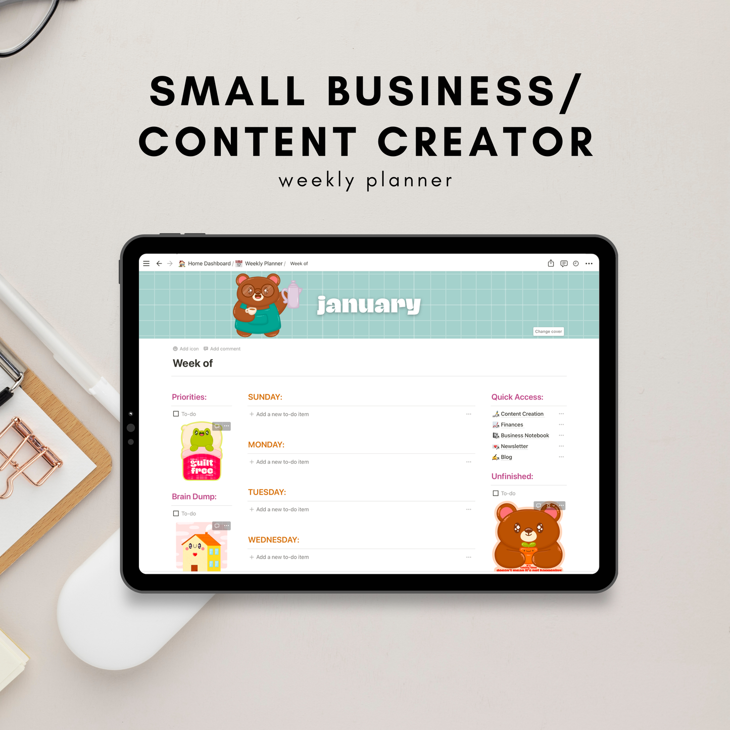 Small Business/Content Creator Dashboard Notion Template