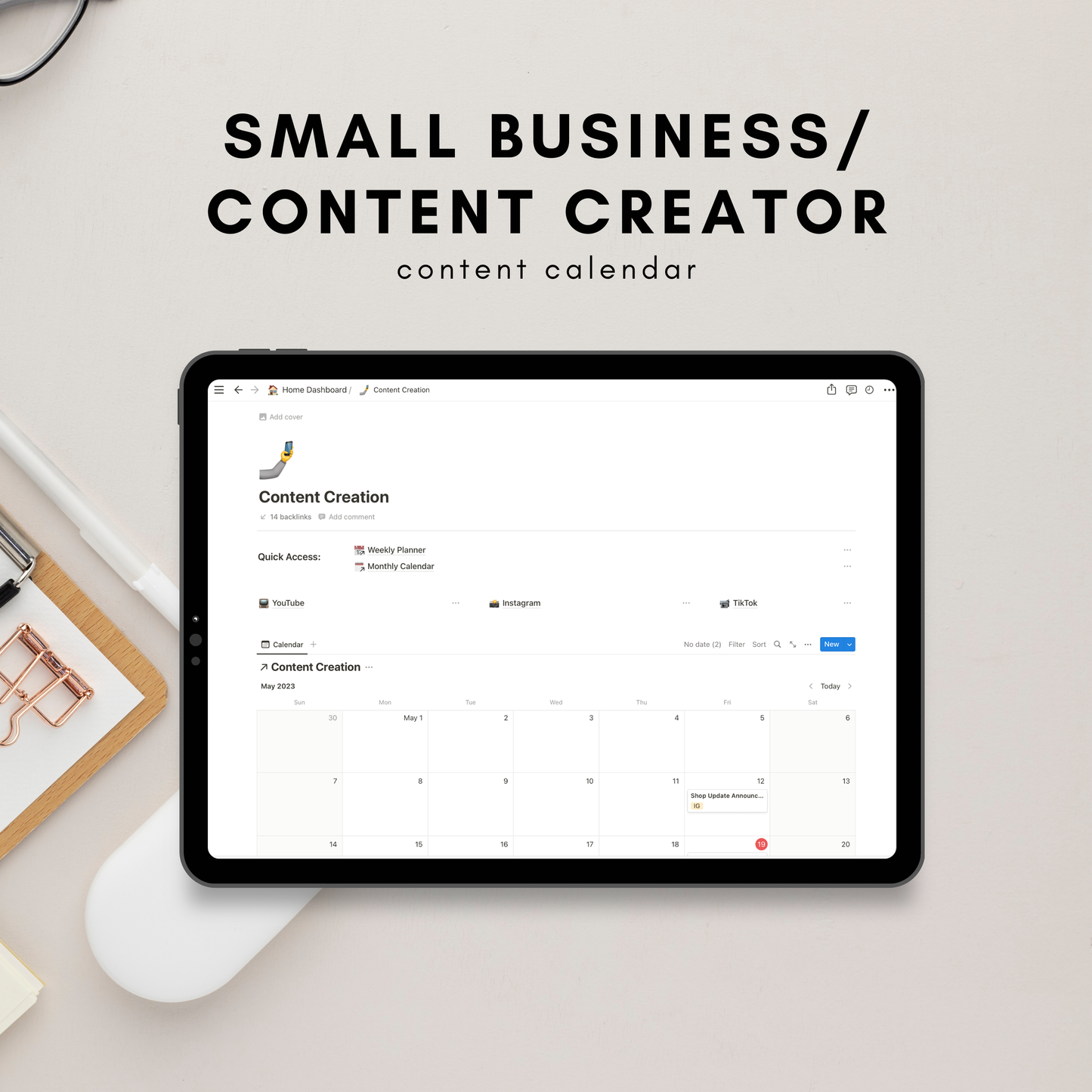 Small Business/Content Creator Dashboard Notion Template
