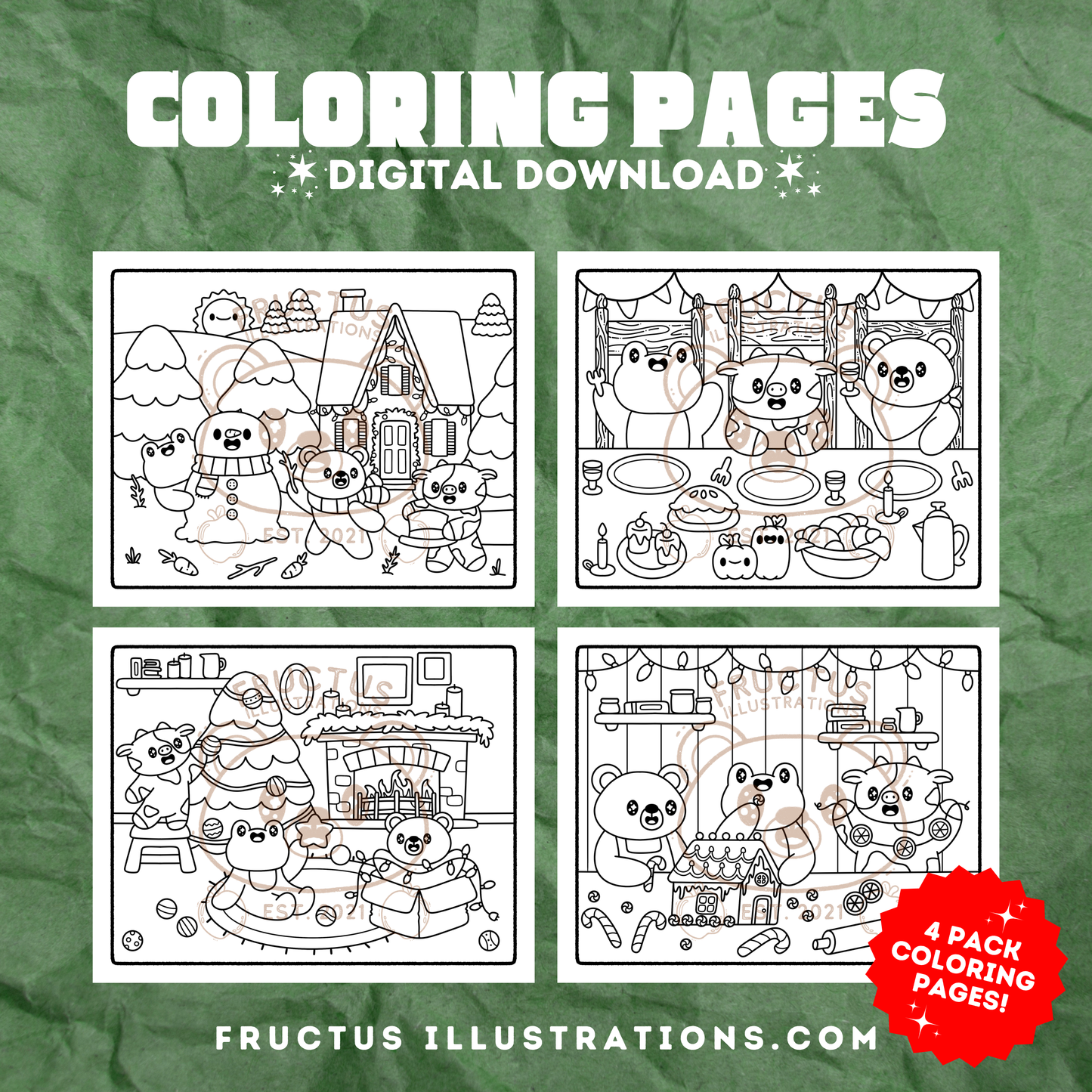 DIGITAL DOWNLOAD · Fructus Winter Holiday Coloring Pages