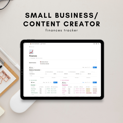 Small Business/Content Creator Dashboard Notion Template